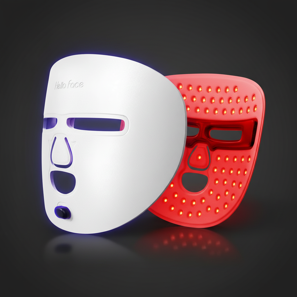 RedGlow Face Shield Pro LED therapy mask with red glow on dark background